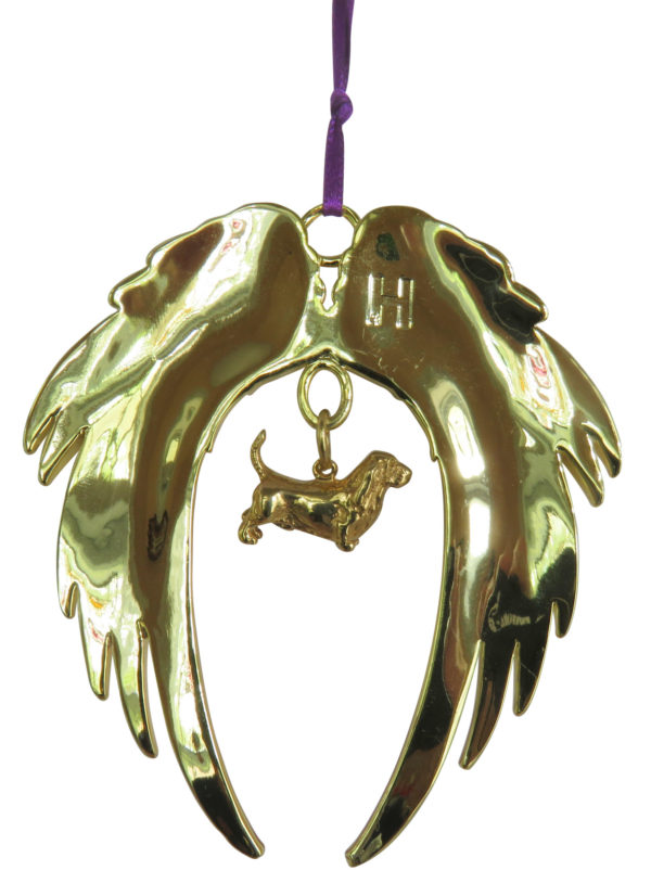 BASSET HOUND A Gold Plated ANGEL WING Memorial Christmas Holiday Ornament