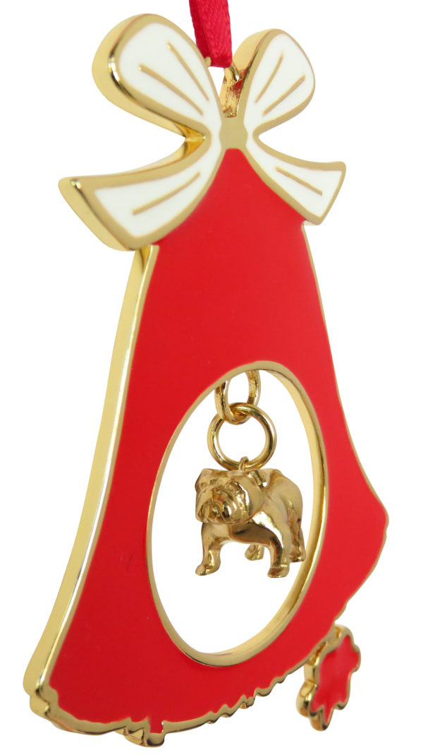 BULLDOG Gold Plated Bronze Christmas Holiday Bell Ornament Decoration