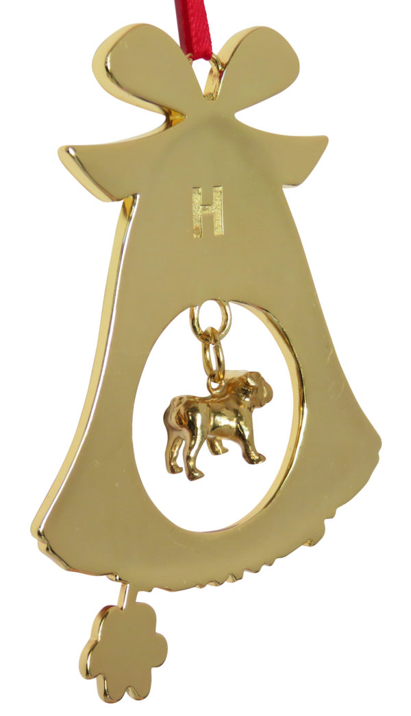 BULLDOG Gold Plated Bronze Christmas Holiday Bell Ornament Decoration
