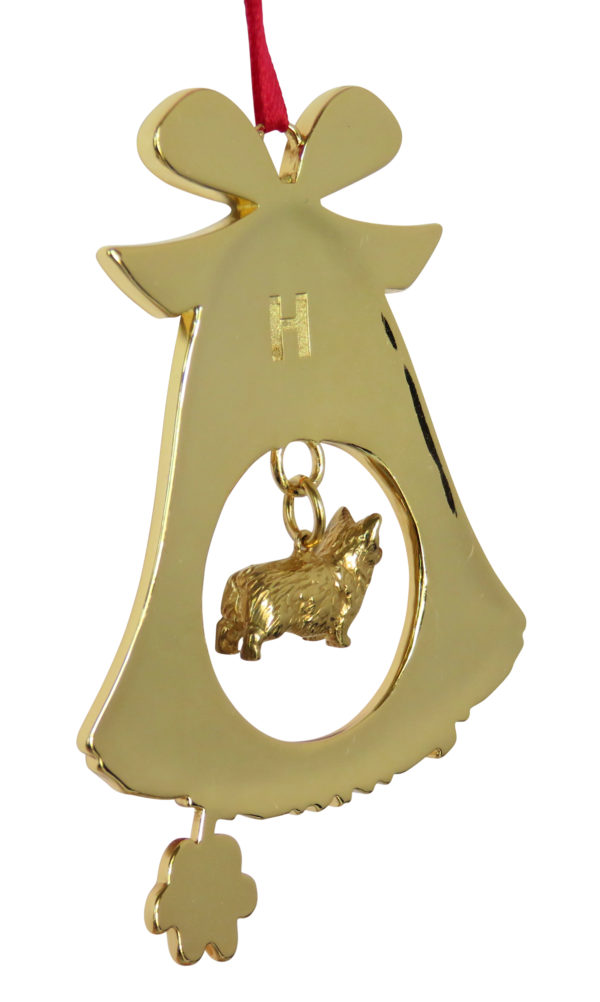 Pembroke Welsh Terrier Gold Plated Bronze Christmas Holiday Bell Ornament Decoration