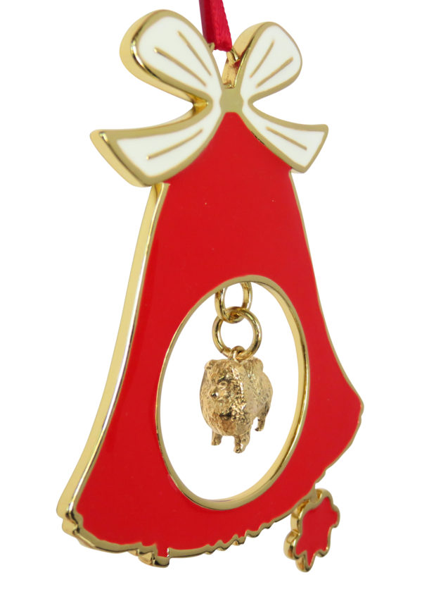 Pomeranian Gold Plated Bronze Christmas Holiday Bell Ornament Decoration