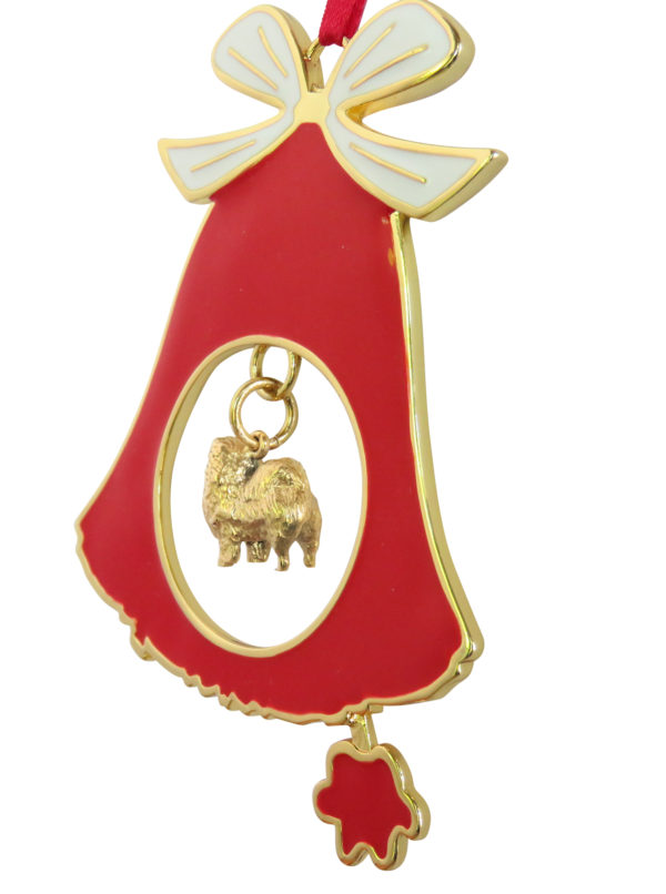 Pomeranian Gold Plated Bronze Christmas Holiday Bell Ornament Decoration