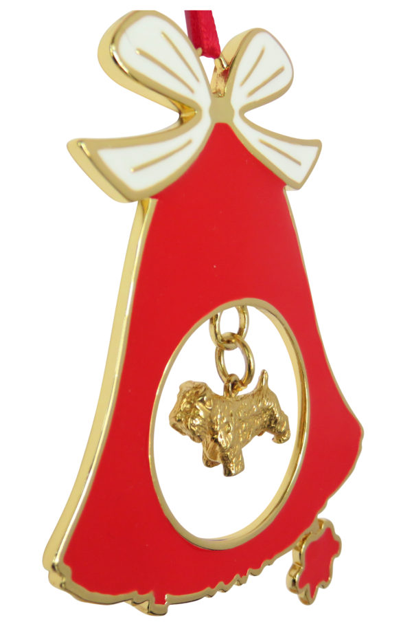 Sealyham Terrier Gold Plated Bronze Christmas Holiday Bell Ornament Decoration