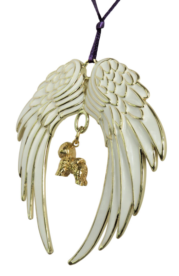 BICHON FRISE Gold Plated ANGEL WING Memorial Christmas Holiday Ornament