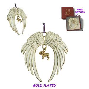 BULLDOG Gold Plated ANGEL WING Memorial Christmas Holiday Ornament