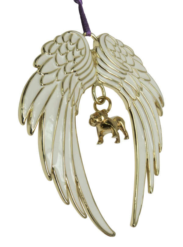 BULLDOG Gold Plated ANGEL WING Memorial Christmas Holiday Ornament