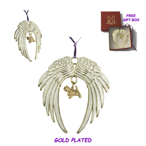 CAIRN TERRIER Gold Plated ANGEL WING Memorial Christmas Holiday Ornament