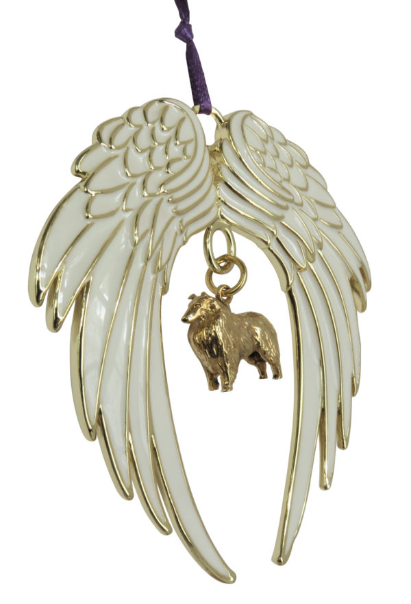COLLIE (Rough) Gold Plated ANGEL WING Memorial Christmas Holiday Ornament
