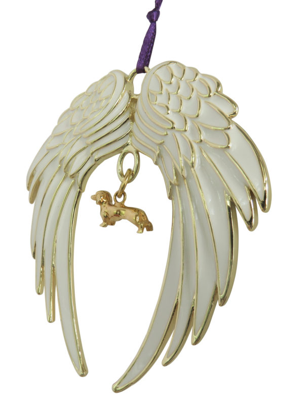 DACHSHUND (Smooth) Gold Plated ANGEL WING Memorial Christmas Holiday Ornament