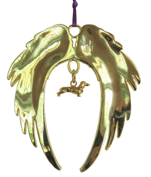 DACHSHUND (Smooth) Gold Plated ANGEL WING Memorial Christmas Holiday Ornament