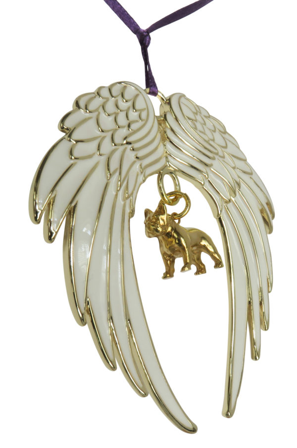 FRENCH BULLDOG Gold Plated ANGEL WING Memorial Christmas Holiday Ornament