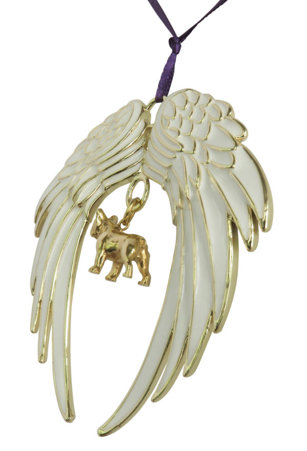 FRENCH BULLDOG Gold Plated ANGEL WING Memorial Christmas Holiday Ornament