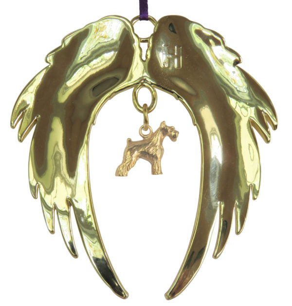 MINIATURE SCHNAUZER Gold Plated ANGEL WING Memorial Christmas Holiday Ornament