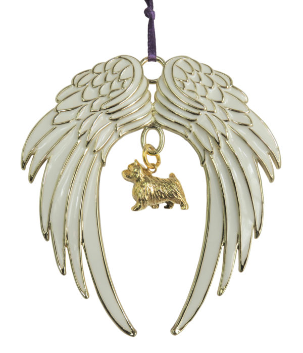 NORWICH TERRIER Gold Plated ANGEL WING Memorial Christmas Holiday Ornament