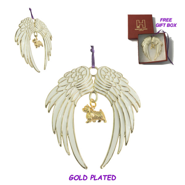 NORWICH TERRIER Gold Plated ANGEL WING Memorial Christmas Holiday Ornament