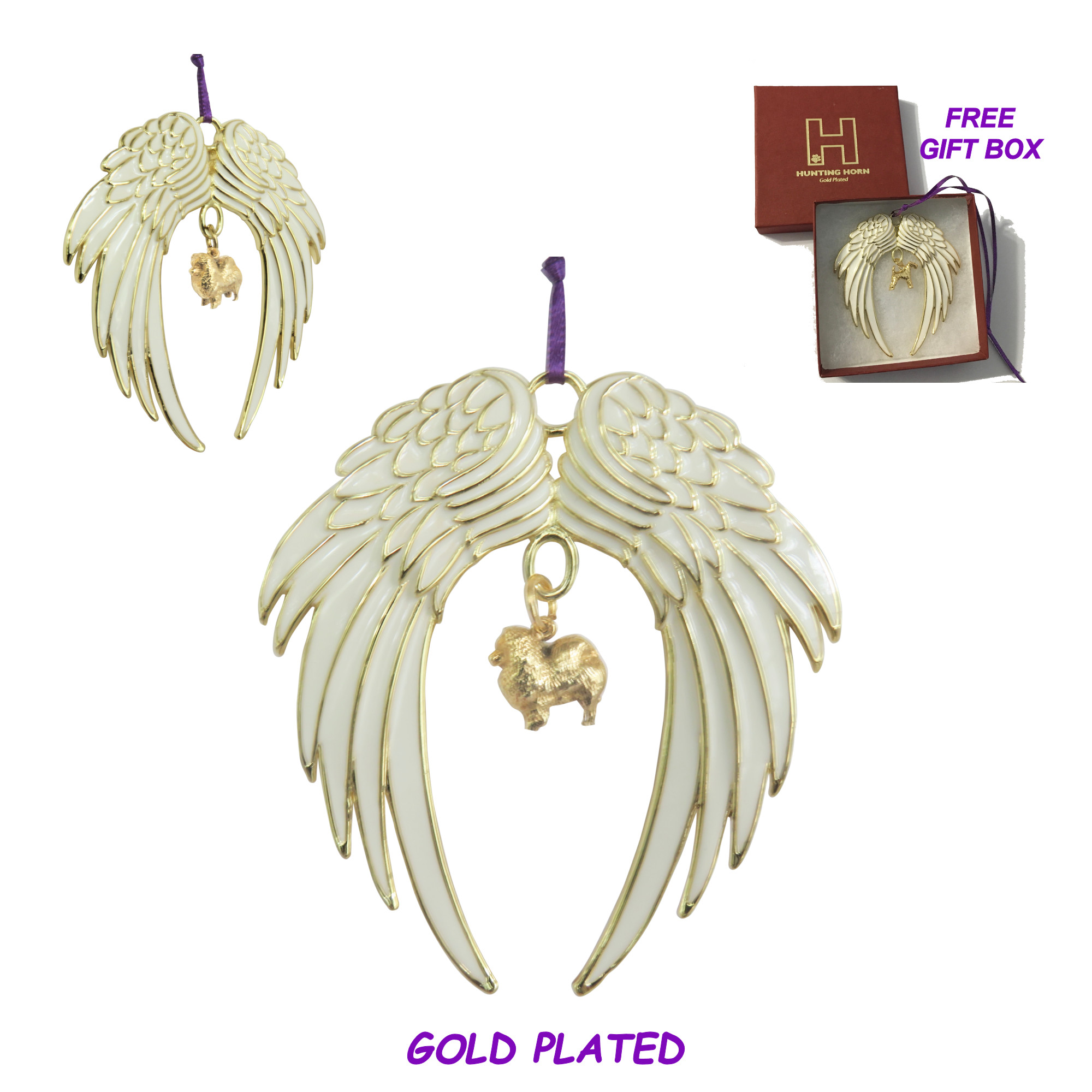 POMERANIAN Gold Plated ANGEL WING Memorial Christmas Holiday