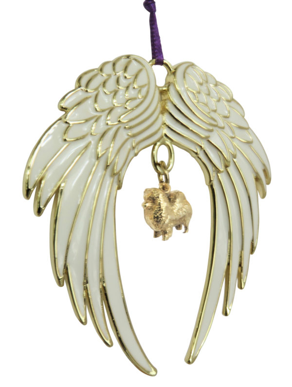 POMERANIAN Gold Plated ANGEL WING Memorial Christmas Holiday Ornament