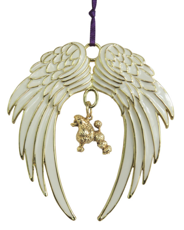 POODLE Gold Plated ANGEL WING Memorial Christmas Holiday Ornament