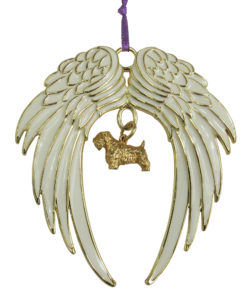 Sealyham Terrier Gold Plated Bronze Angel Wing Ornament Memorial