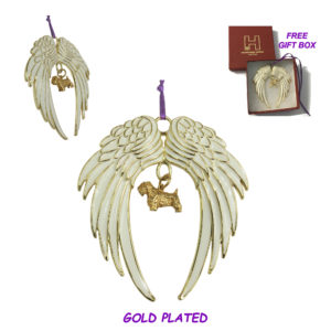 Sealyham Terrier Gold Plated Bronze Angel Wing Ornament Memorial