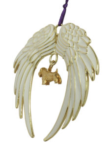 Sealyham Terrier Gold Plated Bronze Angel Wing Ornament Memorial