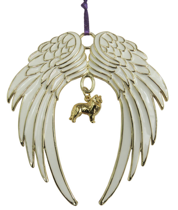 SHETLAND SHEEPDOG ( Sheltie ) Gold Plated ANGEL WING Memorial Christmas Holiday Ornament