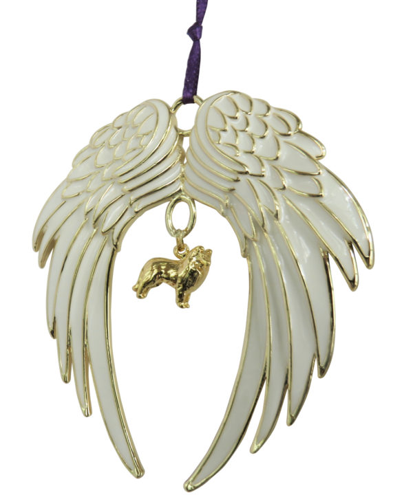 SHETLAND SHEEPDOG ( Sheltie ) Gold Plated ANGEL WING Memorial Christmas Holiday Ornament