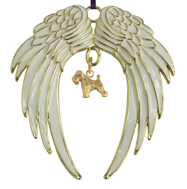 SOFT COATED WHEATEN TERRIER Gold Plated ANGEL WING Memorial Christmas Holiday Ornament