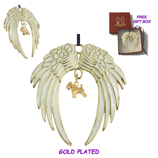 SOFT COATED WHEATEN TERRIER Gold Plated ANGEL WING Memorial Christmas Holiday Ornament