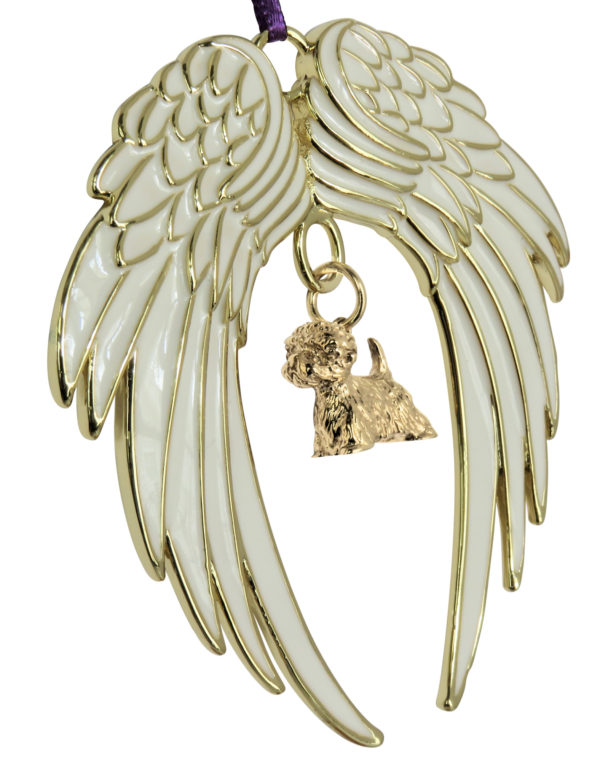 WEST HIGHLAND WHITE TERRIER - Westie - Gold Plated ANGEL WING Memorial Christmas Holiday Ornament