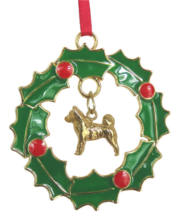 Akita Gold Plated Bronze Christmas Holiday Wreath Ornament Decoration Gift