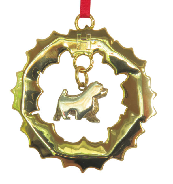 Norwich Terrier Gold Plated Bronze Christmas Holiday Wreath Ornament Decoration Gift