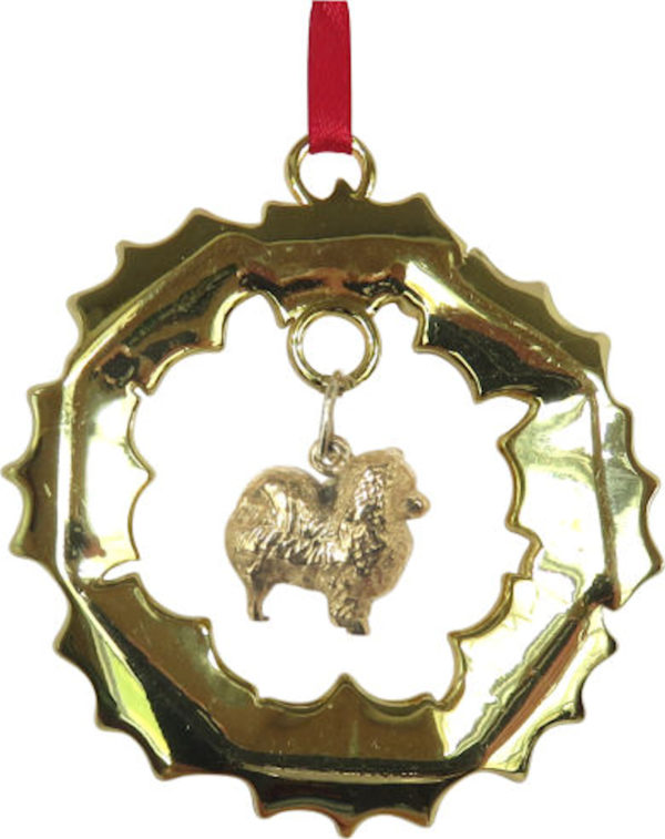 Pomeranian Gold Plated Bronze Christmas Holiday Wreath Ornament Decoration Gift