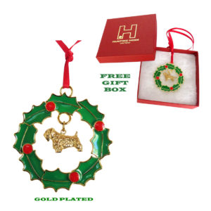 Sealyham Terrier Gold Plated Bronze Christmas Holiday Wreath Ornament Decoration Gift