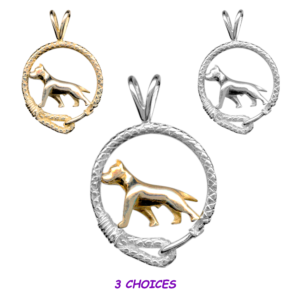 American Staffordshire Terrier Am Staff in Leash Pendant Charm Necklace in 14K Gold or Sterling Silver