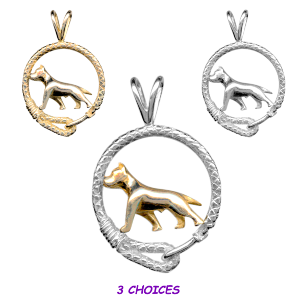 American Staffordshire Terrier Am Staff in Leash Pendant Charm Necklace in 14K Gold or Sterling Silver