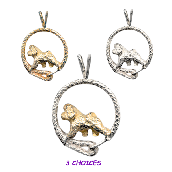 Bichon Frise in Leash Pendant Charm Necklace in 14K Gold or Sterling Silver