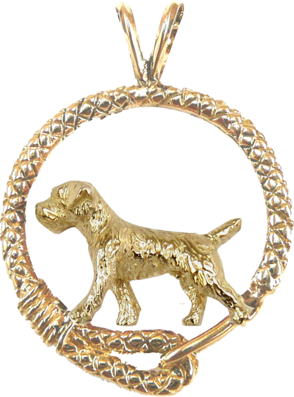 Border Terrier in Leash Pendant Charm Necklace in 14K Gold or Sterling Silver
