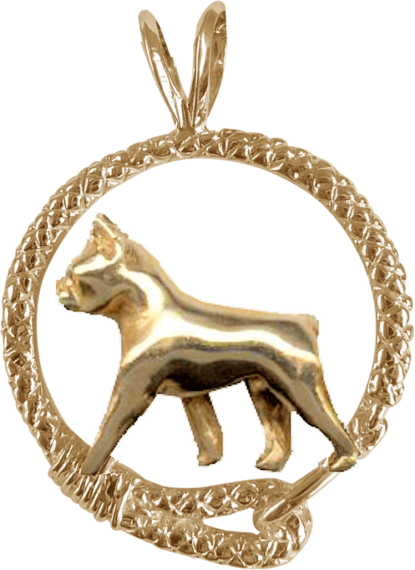Boston Terrier in Leash Pendant Charm Necklace in 14K Gold or Sterling Silver