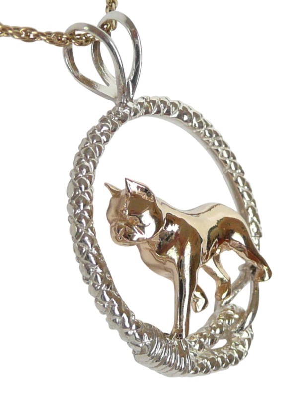 Boston Terrier in Leash Pendant Charm Necklace in 14K Gold or Sterling Silver