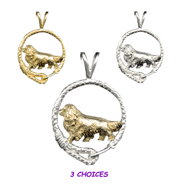 Cavalier King Charles Spaniel in Leash Pendant Charm Necklace in 14K Gold or Sterling Silver