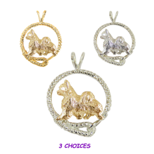 Chihuahua Longhaired in Leash Pendant Charm Necklace in 14K Gold or Sterling Silver