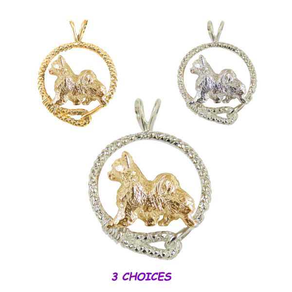 Chihuahua Longhaired in Leash Pendant Charm Necklace in 14K Gold or Sterling Silver