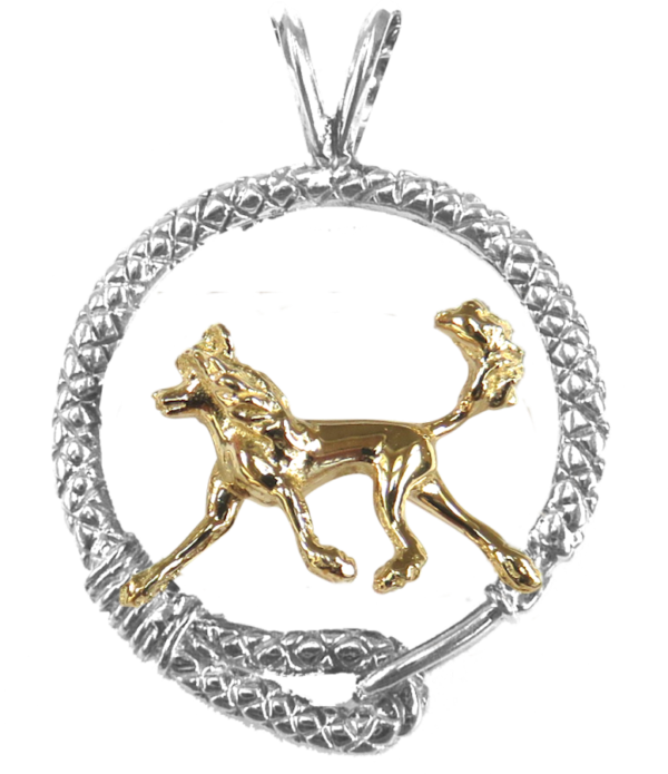 Chinese Crested in Leash Pendant Charm Necklace in 14K Gold or Sterling Silver
