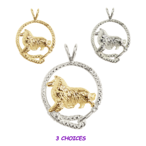 Rough Collie in Leash Pendant Charm Necklace in 14K Gold or Sterling Silver