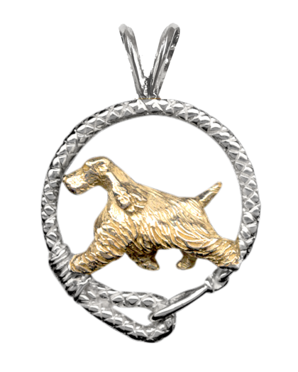 English Cocker Spaniel in Leash Pendant Charm Necklace in 14K Gold or Sterling Silver