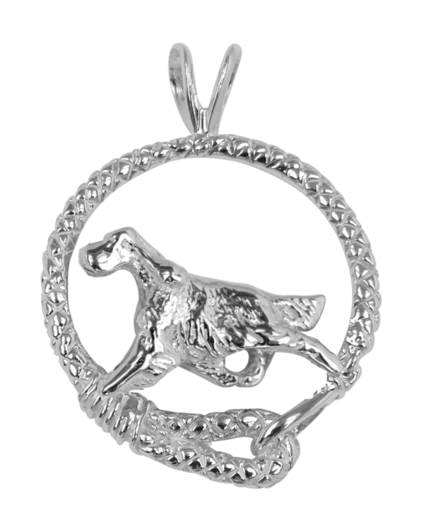 English Setter in Leash Pendant Charm Necklace in 14K Gold or Sterling Silver