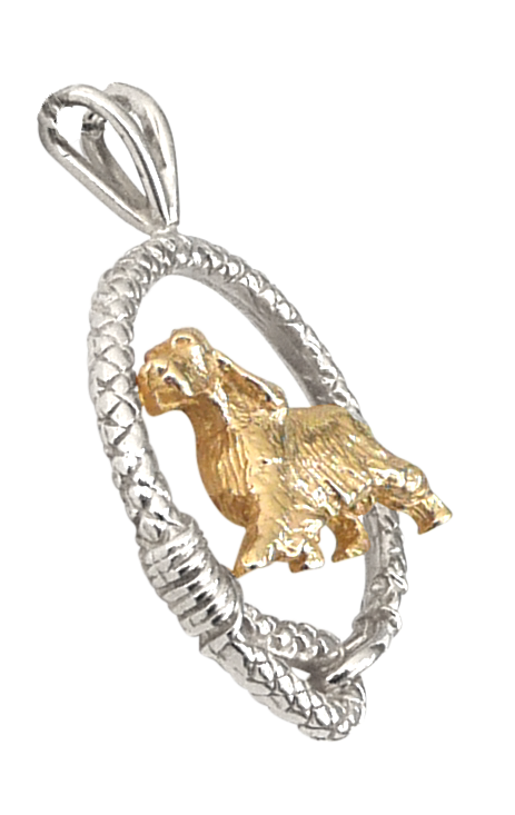 English Setter in Leash Pendant Charm Necklace in 14K Gold or Sterling Silver