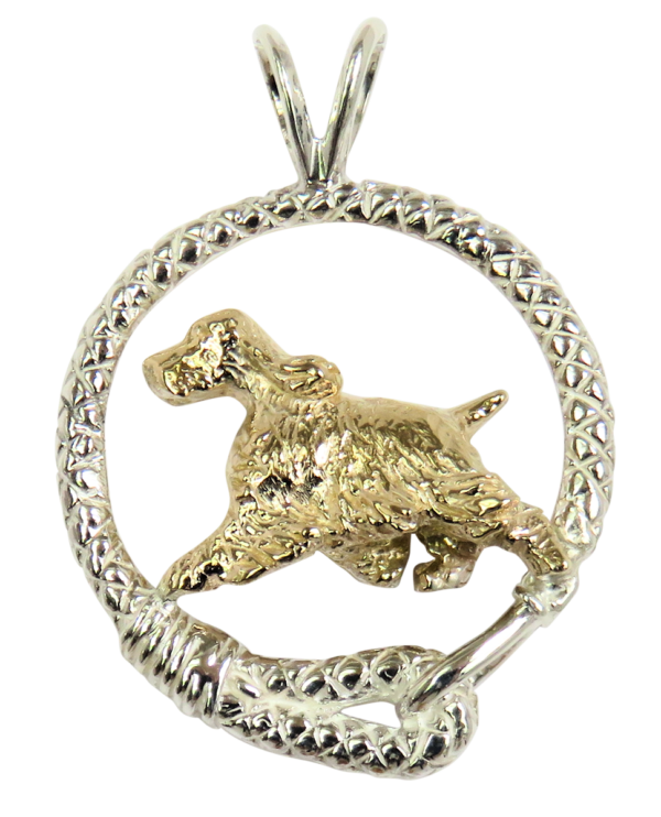 English Springer Spaniel in Leash Pendant Charm Necklace in 14K Gold or Sterling Silver