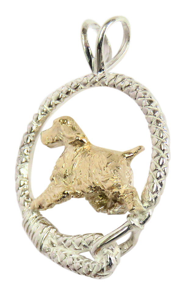 English Springer Spaniel in Leash Pendant Charm Necklace in 14K Gold or Sterling Silver